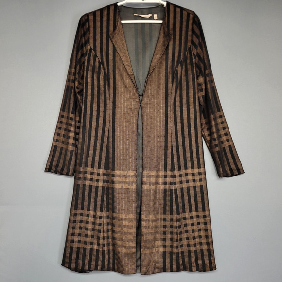 Soft Surroundings Duster Jacket Womens Medium Brown Black Open Front Geometric - Picture 1 of 15